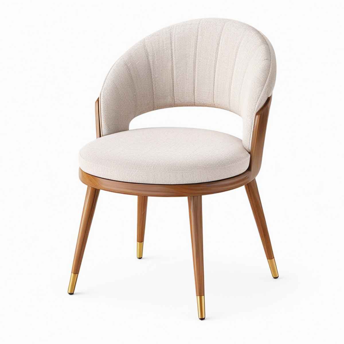 Fauteuil de salle à manger 58 x 60 x 78 cm en tissu bouclette beige et bois finition noyer style contemporain