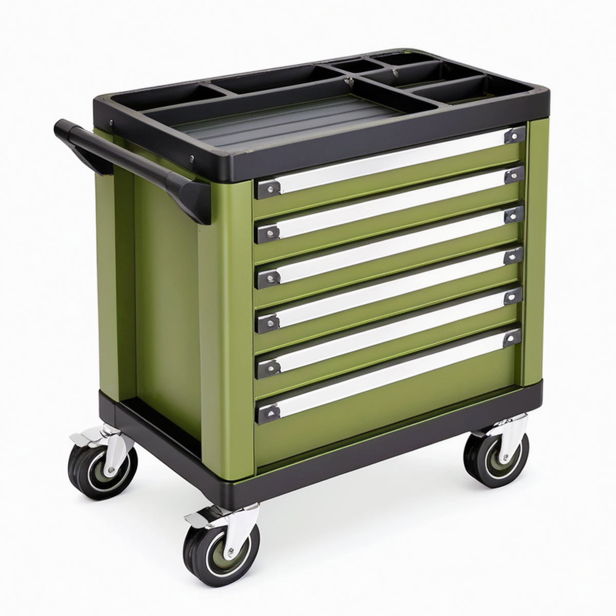 Chariot d'atelier 77 x 46 x 97 cm en acier vert avec 7 tiroirs et roulettes