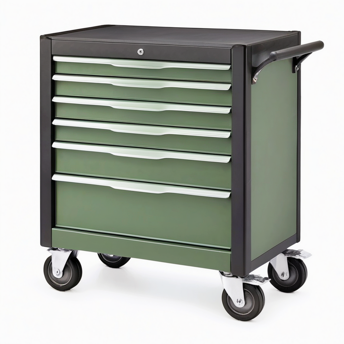 Servante d atelier 78 x 46 x 97 cm en acier vert foncé noir à 7 tiroirs sur roulettes