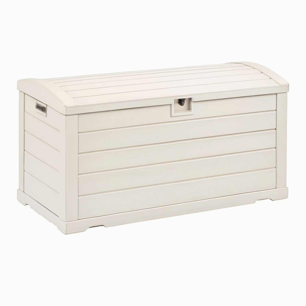 Coffre de rangement 120 x 56 x 63 cm en plastique beige pour extérieur avec couvercle verrouillable