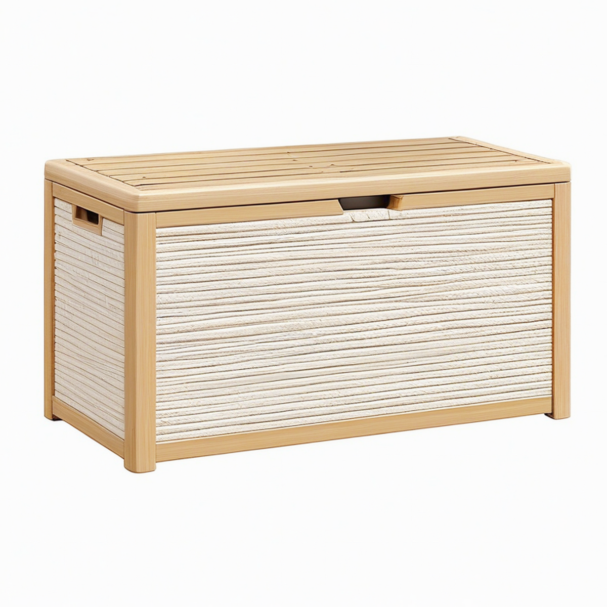 Coffre de rangement 80 x 45 x 50 cm en bois et corde beige avec couvercle - style naturel