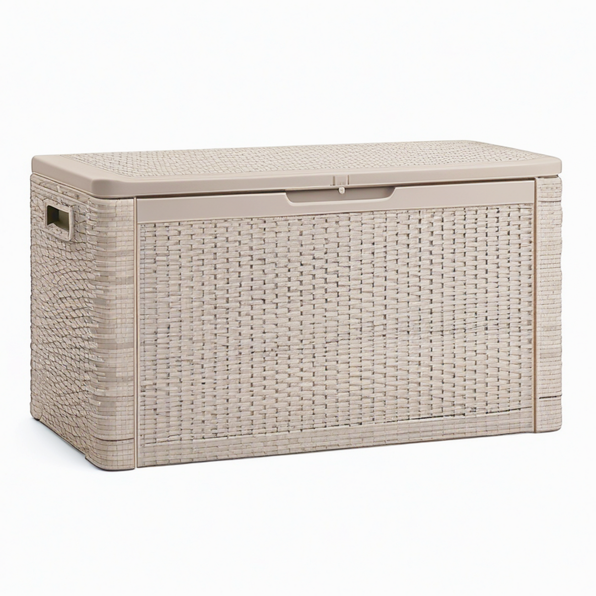 Coffre de rangement 120 x 60 x 63 cm en résine beige tressée pour extérieur avec couvercle