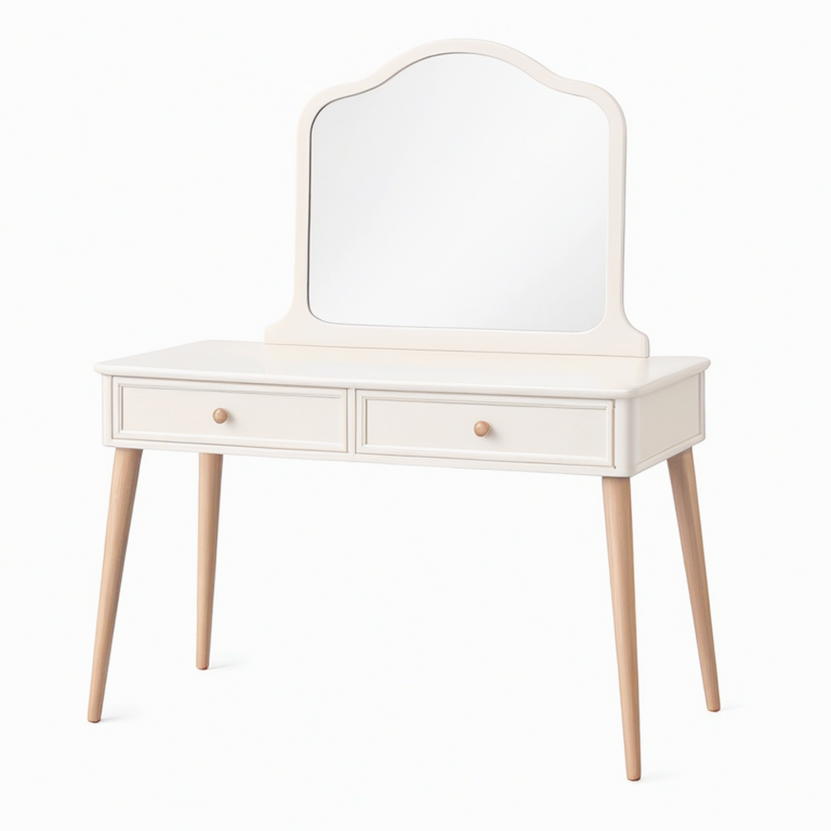 Coiffeuse 100 x 45 x 140 cm en bois blanc avec miroir et 2 tiroirs style scandinave