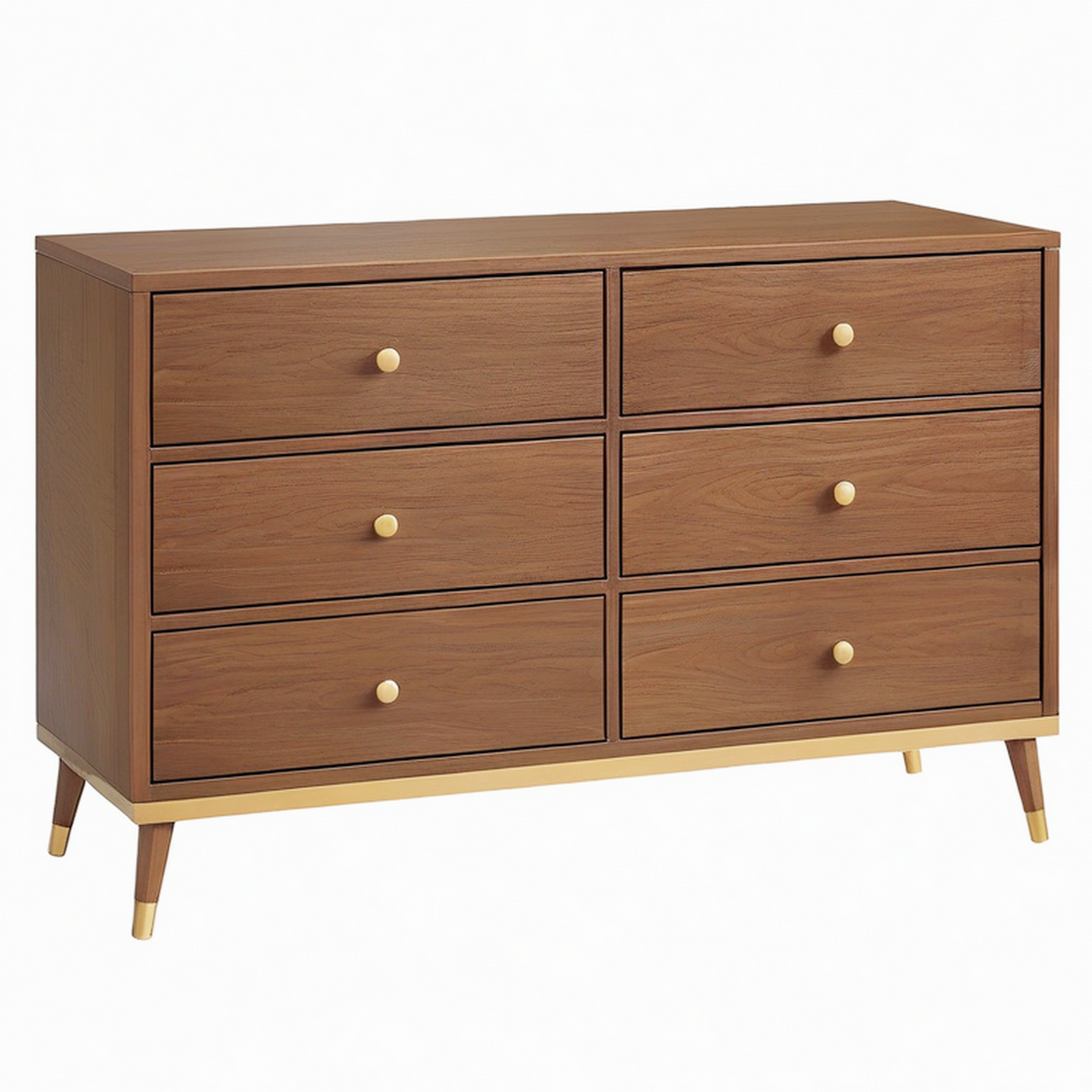 Commode 120 x 40 x 80 cm finition bois brun à 6 tiroirs style rétro