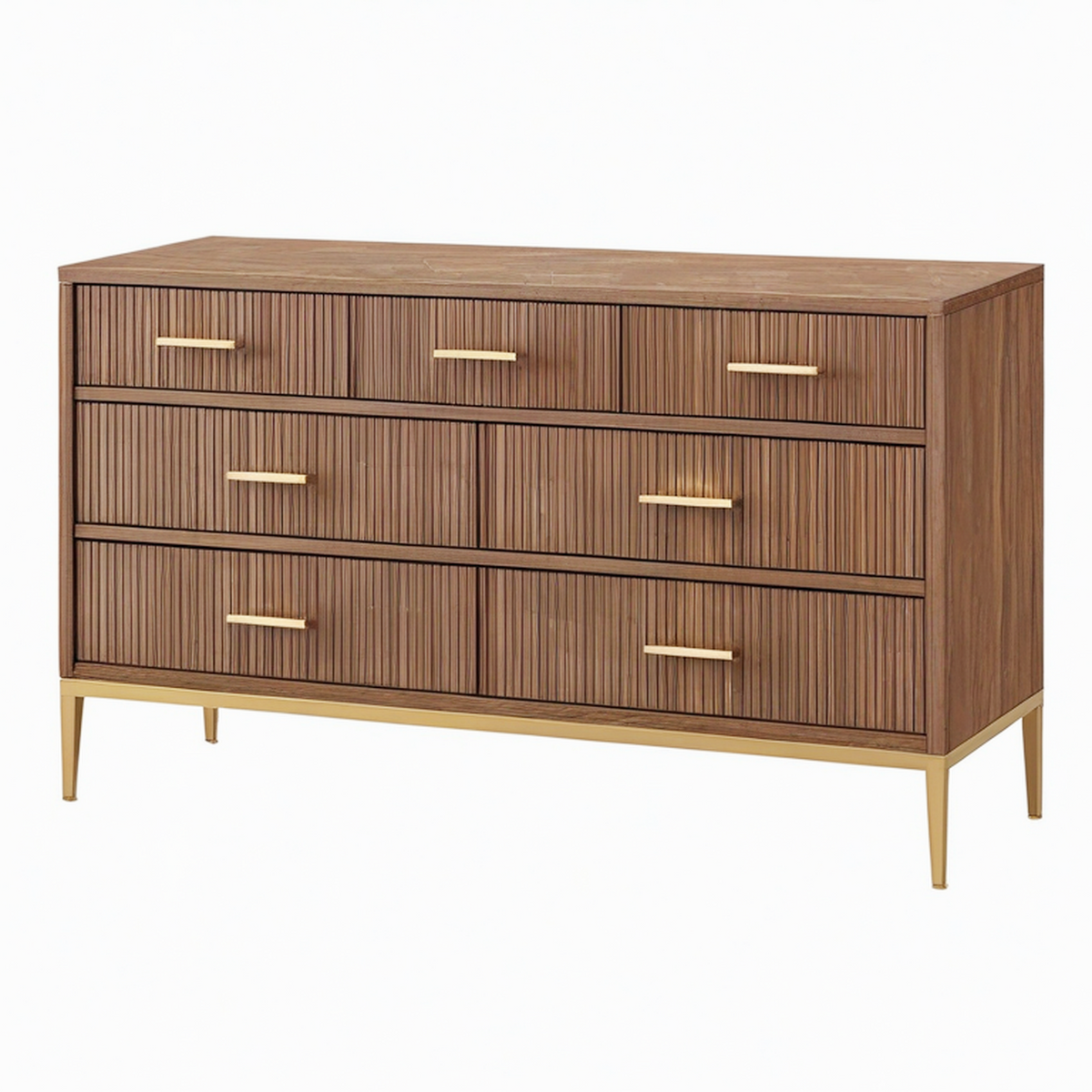 Commode 160 x 45 x 85 cm effet bois brun avec 7 tiroirs style contemporain